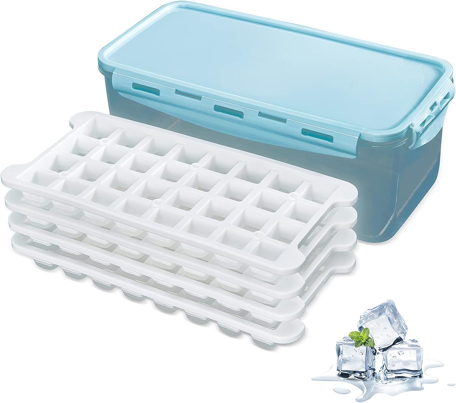 Ice Cube Trays and Ice Cube Storage Container Set With Airtight Locking  Lid, 3 Packs / 36 Big Trapezoid Ice Cubes, Stackable Plastic Ice Mold  Makers