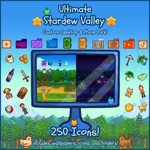 Stardew Valley Mega Pack | Desktop & Phone Theme Pack | Custom Organizer Set With Wallpaper | Icons, Folders, Cursors | Cozy Cute Farm Game