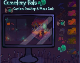 Cemetery Pals | Desktop & Phone Theme Pack | Custom Organizer Set With Wallpaper | Icons, Folders, Cursors | Spooky Halloween Cozy Autumn