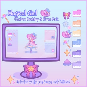 Magical Girl | Desktop & Phone Theme Pack | Custom Organizer Set With Wallpaper | Icons, Folders, Cursors | Kawaii Anime Witch Mahou Shoujo
