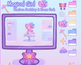 Magical Girl | Desktop & Phone Theme Pack | Custom Organizer Set With Wallpaper | Icons, Folders, Cursors | Kawaii Anime Witch Mahou Shoujo
