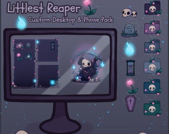 Littlest Reaper | Cute Skeleton Wallpaper Desktop Phone Theme Pack | Custom Organizer Set