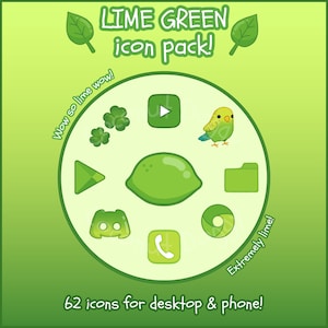 Lime Green Desktop & Phone ICON pack!| Custom Icons for Android, iPhone, iOS, Windows | Cute Aesthetic Themed Set