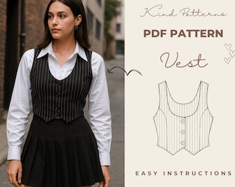 Women's Tailored Vest Sewing Pattern – PDF Download | Sizes XS–XXXL | A4, US Letter & A0 | Beginner Friendly