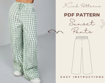 Wide Leg Pants Sewing Pattern PDF | High Waisted Elastic Waist Trousers | Summer Palazzo Pants Digital Sewing Pattern