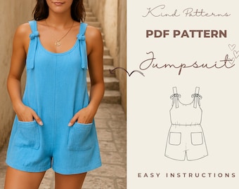 Jumpsuit Sewing Pattern – PDF Download | Sizes XS–XXXL | A4, US Letter & A0 | Beginner Friendly Jumpsuit Pattern