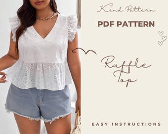 Ruffle top sewing pattern, easy-to-follow tutorial for beginners, ideal for creating trendy tops or a unique handmade gift