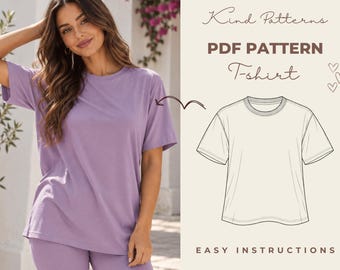 Oversized T-Shirt Sewing Pattern PDF, Women XS-XXXL, Drop Shoulder Tee, Boxy Crew Neck Top, Beginner Sewing Pattern, A4 A0 Download
