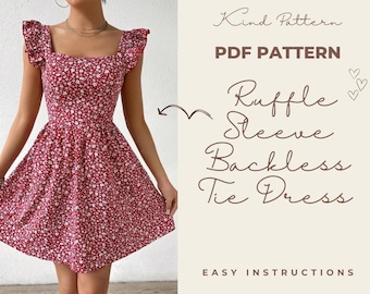 Dress Pattern: Ruffle Sleeve Backless Tie Dress, Perfect for Summer Outings or DIY Fashion Gifts