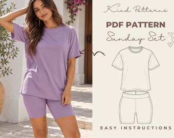 Lounge Set Sewing Pattern PDF, The Sunday Set, Oversized T-Shirt and Biker Shorts Pattern Bundle, Women XS-XXXL, Easy Matching Set, A4 A0