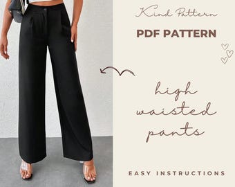 High Waisted Trendy Pants PDF Pattern, Chic Design for Your Wardrobe, Unique Sewing Gift for Fashion Enthusiasts