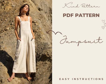 Women's Jumpsuit Sewing Pattern | XS-XXL Overalls PDF | Loose-Fit Dungaree Pants Pattern
