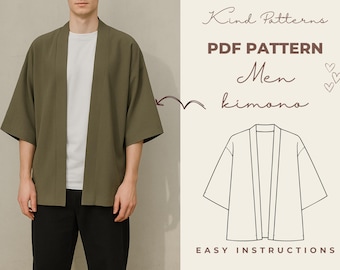 Olive Kimono Cardigan Sewing Pattern | Loose Fit Jacket Pattern | Unisex Kimono PDF | Beginner-Friendly Digital Sewing Pattern