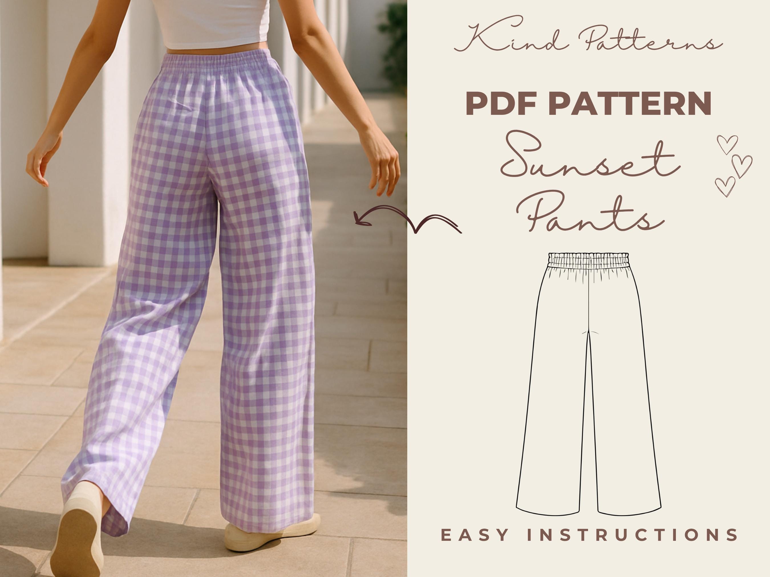 Wide Leg Pants Sewing Pattern PDF | High Waisted Elastic Waist Trousers ...