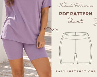 Biker Shorts Sewing Pattern PDF, Women XS-XXXL, Easy Bike Shorts, Elastic Waist Lounge Shorts, Beginner Sewing Pattern, A4 A0 Download