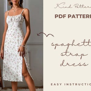 Patrón de vestido: Patrón de vestido de tirantes finos personalizable para guardarropas elegantes, regalo ideal para amantes de la costura.