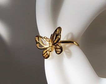 Ear Cuff de mariposa de plata esterlina chapada en oro S925 de 18 quilates