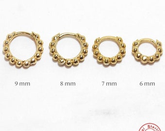 S925 Silver and 18K Gold Plated Sterling Silver Mini Dot Small Hoop Earrings, 6mm, 7mm, 8mm, 9mm