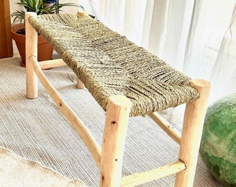 Banc "Ziyed" en bois naturel, corde et doum - 120cm