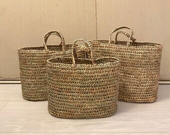 Panier "Tanger" en paille et doum - Lot de 3