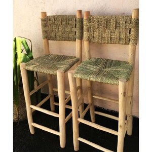 Tabouret / Chaise de bar Nabil en bois naturel et corde, doum / H70cm image 1