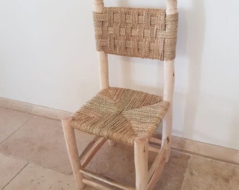 Lot de 4 chaises en bois naturel et corde, doum "SOFIANE"