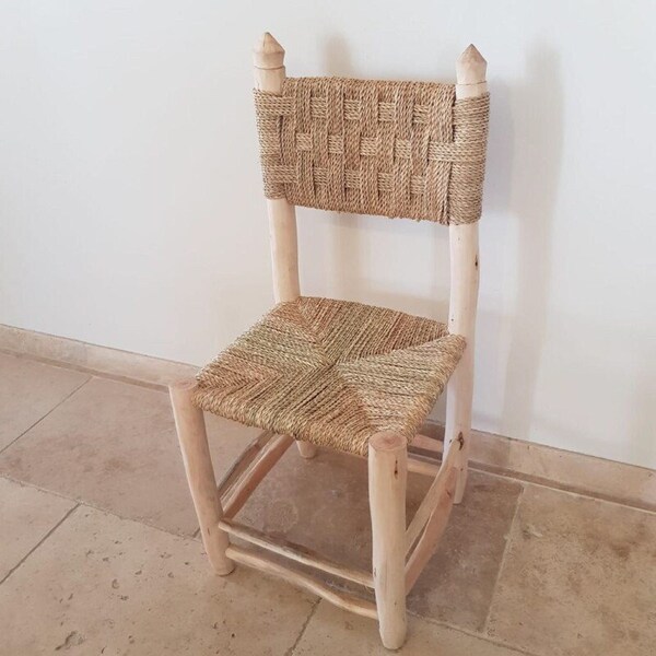 Chaise de salle à manger "Sofiane" en bois naturel, corde et doum