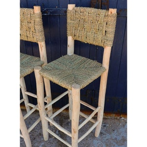 Tabouret / Chaise de bar Nabil en bois naturel et corde, doum / H70cm image 4