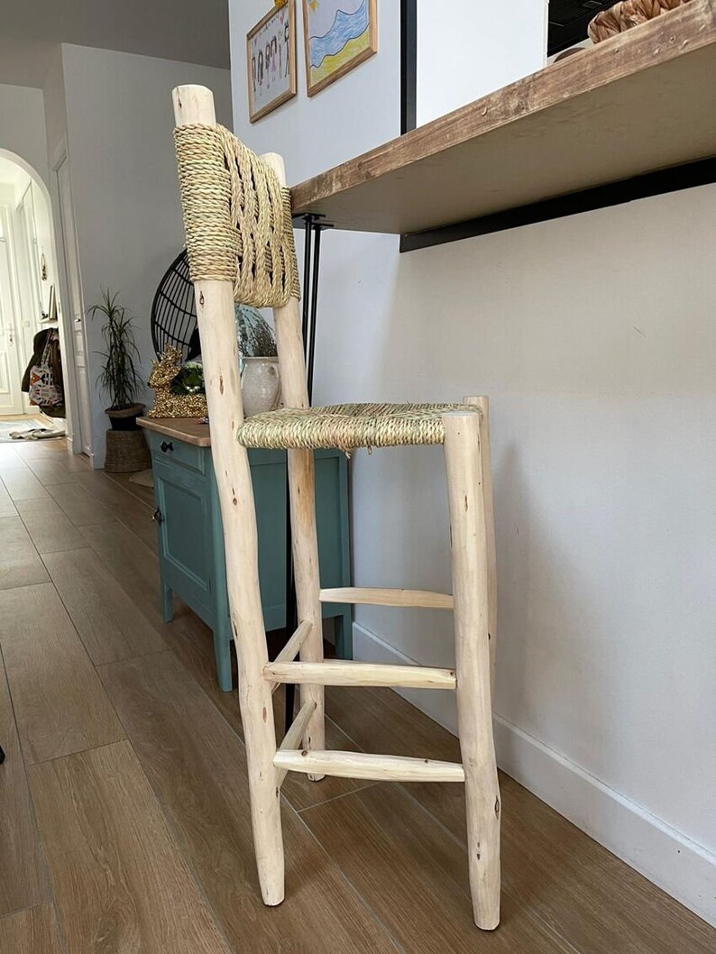 Tabouret / Chaise de bar Nabil en bois naturel et corde, doum / H70cm image 3