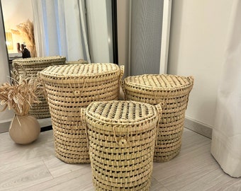 Oval laundry basket, doum / palm leaf storage basket