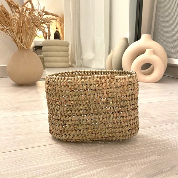 Petit panier de rangement "Tamri" sans anses tressé en paille et doum