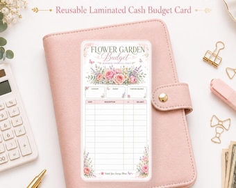 Flower Garden Budget Tracker | Laminated Cash Envelope Budget Card | Reusable Dry Erase Budget Sheet | Floral Budget Binder Insert | A6