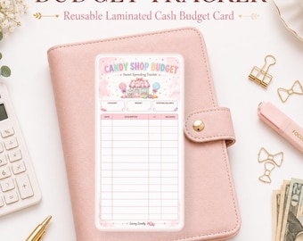 Candy Shop Budget Tracker Cash Envelope Card | Laminated Reusable Budget Sheet | Dry Erase Budget Tracker | A6 Binder Budget Insert