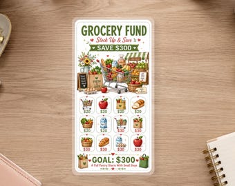 Grocery Fund Savings Challenge | 300 Grocery Savings Tracker | Cash Stuffing Challenge | Pantry Fund Savings Card