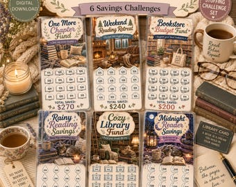 Book Lover Bundle – 6 Printable Savings Challenge Cards | Digital PDF Download | Cash Stuffing Challenge | Book Budget Tracker
