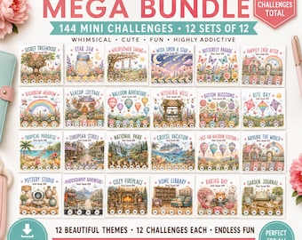 144 Mini Savings Challenge Bundle | Printable Savings Challenges | Digital Download | 12 Cute Savings Challenge Sets | Budget Tracker PDF
