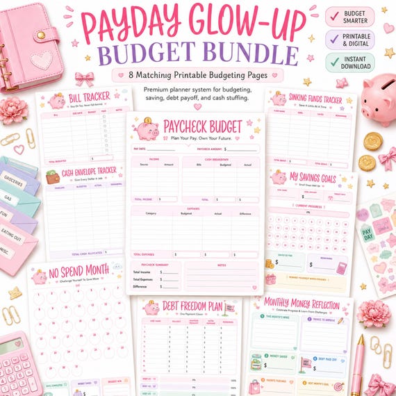 Paycheck Budget Planner Bundle | Printable Budget Binder | Bill Tracker, Sinking Funds, Cash Envelope & Debt Payoff | Digital Download