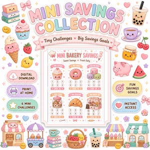 Mini Bakery Savings Challenge Printable | Cute Kawaii Budget Tracker | Digital Download Savings Challenge | Cash Stuffing Challenge