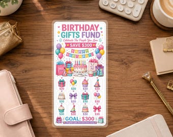 Birthday Gifts Fund Savings Challenge | Save 300 for Gifts | Laminated Savings Tracker Card | Birthday Fund Challenge | Sinking Fund