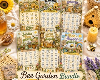 Bee Garden Savings Challenge Bundle | Laminated Cash Stuffing Cards | Bee Theme Savings Tracker Set | 3x6 Savings | A6 Budget Inserts