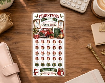 Christmas Fund Savings Challenge | Save 500 | 3x6 Laminated Christmas Savings Tracker | Holiday Sinking Fund | Cash Stuffing Budget Card