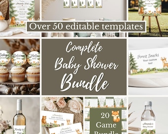 Modelli per baby shower a tema bosco – Modificabili in Canva