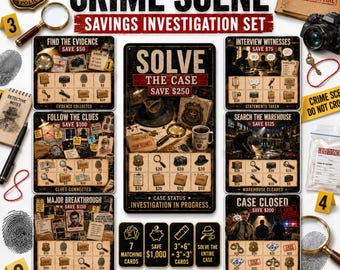Crime Scene Savings Challenge Set | Detective Budget Binder Tracker | Cash Stuffing Challenge | Save 1000 | Laminated Savings Cards