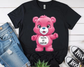 Maglietta rosa con la scritta "Orsetto che giura che sei uno stronzo" / Stile carino vintage Orsetto del Cuore