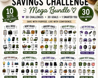 Adulting Savings Challenge Bundle | 30 Printable Challenges | Budget Binder Inserts | Money Saving Tracker | Digital Download