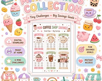 Mini Coffee Shop Savings Challenge Printable | Cute Kawaii Budget Tracker | Digital Download Savings Challenge | Cash Stuffing Challenge