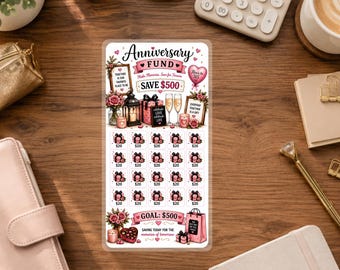Anniversary Fund Savings Challenge | Save 500 | 3x6 Laminated Savings Tracker | Couples Sinking Fund | Date Night Cash Stuffing Budget Card