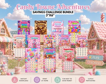 Candy Savings Challenge Bundle Printable | Cash Stuffing Cards | 3x6 Savings Tracker Bundle | Cute Budget Binder Inserts | Digital Download