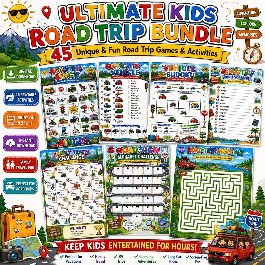 Ultimate Kids Road Trip Bundle | 45 Printable Travel Games for Kids ...