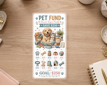 Pet Fund Savings Challenge | Save 250 for Your Dog or Cat | Laminated Savings Tracker Card | Pet Emergency Fund Challenge